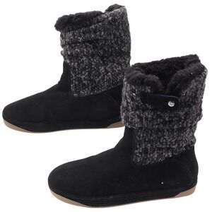 Tara M. Boots Womens 8 Chloe Black Suede Wool Knit Faux Fur Winter Excellent